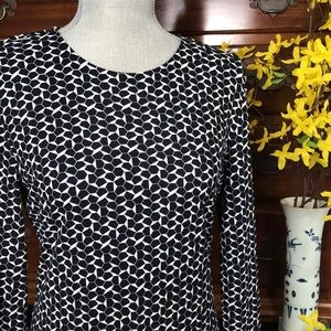 Tory Burch Geometric Long Sleeve Navy Sheath Dress Size Medium